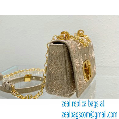 Dior Small Caro Chain Bag in Beads and Crystals Embroidery Beige 2022