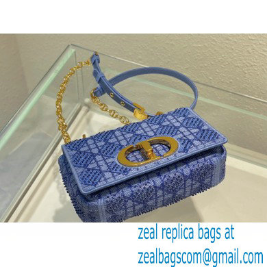 Dior Small Caro Chain Bag in Beads and Crystals Embroidery Blue 2022