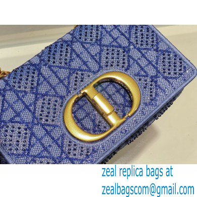 Dior Small Caro Chain Bag in Beads and Crystals Embroidery Blue 2022