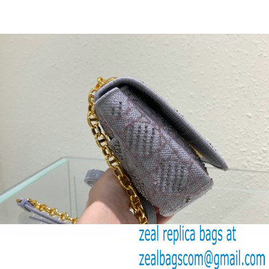 Dior Small Caro Chain Bag in Beads and Crystals Embroidery Gray 2022