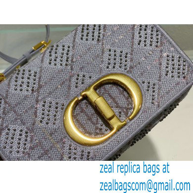 Dior Small Caro Chain Bag in Beads and Crystals Embroidery Gray 2022