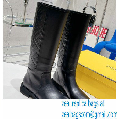 Fendi Logo Embossed Boots Black 2022 - Click Image to Close