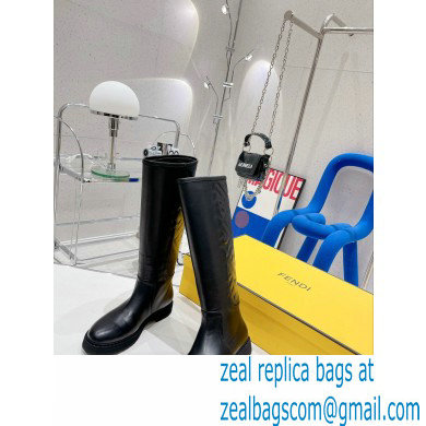 Fendi Logo Embossed Boots Black 2022 - Click Image to Close