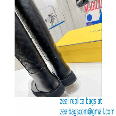 Fendi Logo Embossed Boots Black 2022 - Click Image to Close