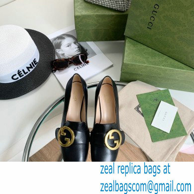 Gucci Blonde women's mid-heel pumps 700053 leather Black 2022