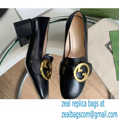 Gucci Blonde women's mid-heel pumps 700053 leather Black 2022