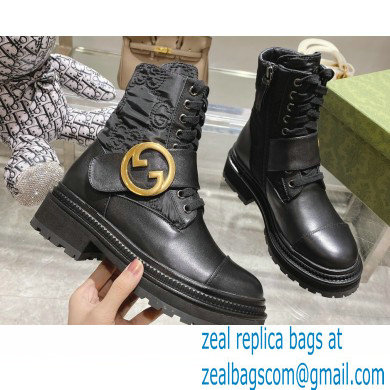 Gucci GG Canvas and Leather Ankle boots Black with Round Interlocking G 2022 - Click Image to Close