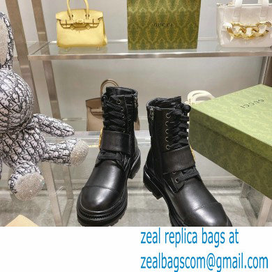 Gucci GG Canvas and Leather Ankle boots Black with Round Interlocking G 2022