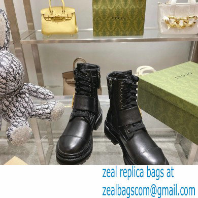 Gucci GG Canvas and Leather Ankle boots Black with Round Interlocking G 2022 - Click Image to Close