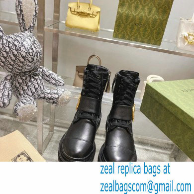 Gucci GG Canvas and Leather Ankle boots Black with Round Interlocking G 2022 - Click Image to Close