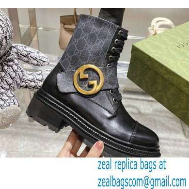 Gucci GG Canvas and Leather Ankle boots with Round Interlocking G Black 2022 - Click Image to Close