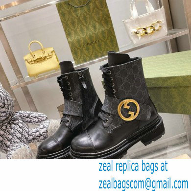 Gucci GG Canvas and Leather Ankle boots with Round Interlocking G Black 2022