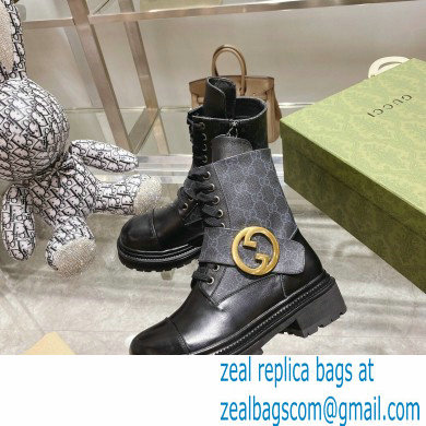 Gucci GG Canvas and Leather Ankle boots with Round Interlocking G Black 2022 - Click Image to Close