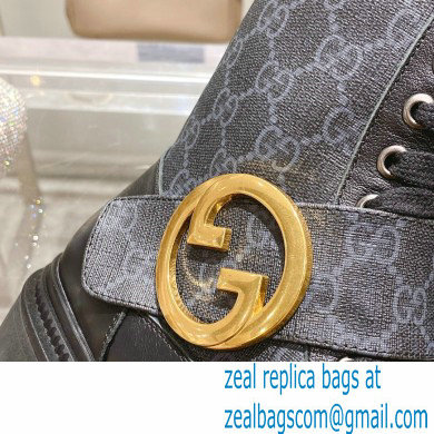 Gucci GG Canvas and Leather Ankle boots with Round Interlocking G Black 2022 - Click Image to Close