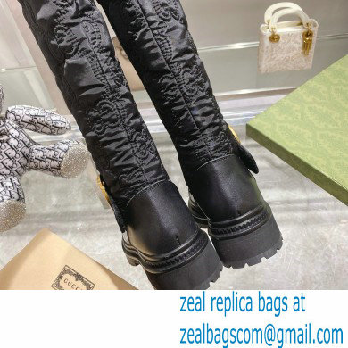 Gucci GG Canvas and Leather Long boots Black with Round Interlocking G 2022 - Click Image to Close