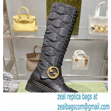 Gucci GG Canvas and Leather Long boots Black with Round Interlocking G 2022