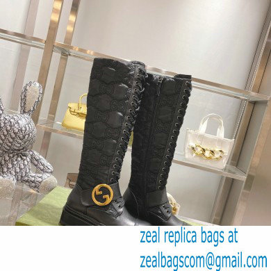 Gucci GG Canvas and Leather Long boots Black with Round Interlocking G 2022 - Click Image to Close