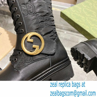 Gucci GG Canvas and Leather Long boots Black with Round Interlocking G 2022 - Click Image to Close