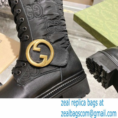 Gucci GG Canvas and Leather Long boots Black with Round Interlocking G 2022