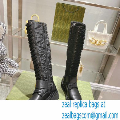 Gucci GG Canvas and Leather Long boots Black with Round Interlocking G 2022 - Click Image to Close