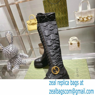 Gucci GG Canvas and Leather Long boots Black with Round Interlocking G 2022 - Click Image to Close