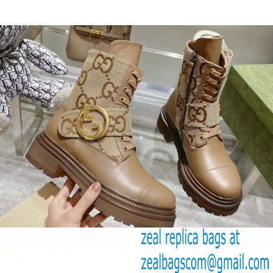 Gucci GG Canvas and Leather Long boots Brown with Round Interlocking G 2022