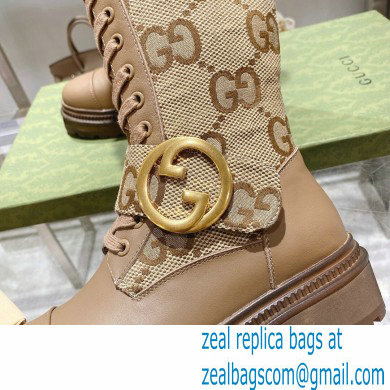 Gucci GG Canvas and Leather Long boots Brown with Round Interlocking G 2022 - Click Image to Close