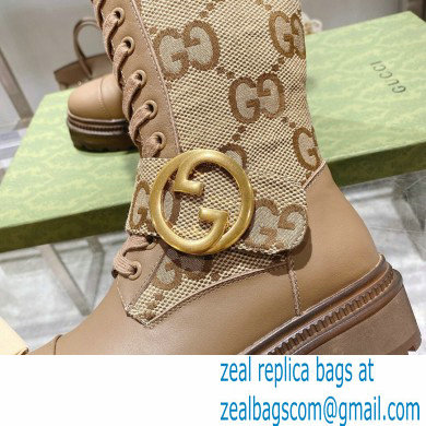 Gucci GG Canvas and Leather Long boots Brown with Round Interlocking G 2022