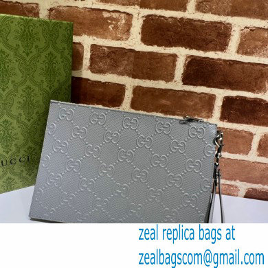 Gucci GG Embossed Pouch Clutch Bag 625569 Gray - Click Image to Close