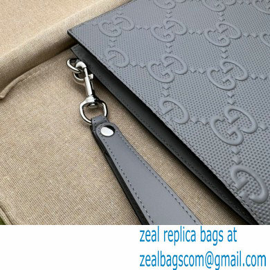 Gucci GG Embossed Pouch Clutch Bag 625569 Gray