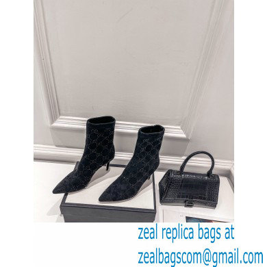 Gucci Heel 7.5cm Wool Ankle boots with Crystal Interlocking G Black 2022 - Click Image to Close