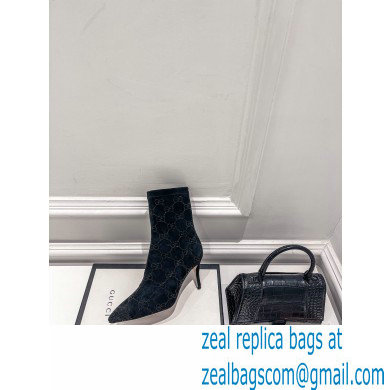 Gucci Heel 7.5cm Wool Ankle boots with Crystal Interlocking G Black 2022 - Click Image to Close