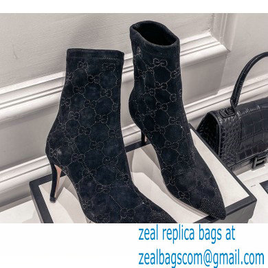 Gucci Heel 7.5cm Wool Ankle boots with Crystal Interlocking G Black 2022 - Click Image to Close