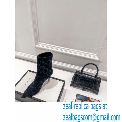 Gucci Heel 7.5cm Wool Ankle boots with Crystal Interlocking G Black 2022 - Click Image to Close
