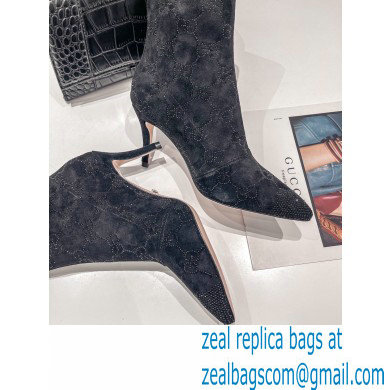 Gucci Heel 7.5cm Wool Ankle boots with Crystal Interlocking G Black 2022 - Click Image to Close