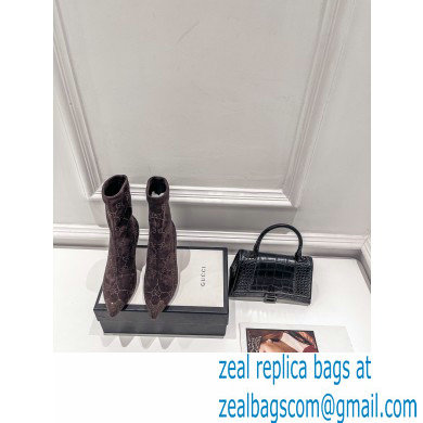 Gucci Heel 7.5cm Wool Ankle boots with Crystal Interlocking G Coffee 2022 - Click Image to Close