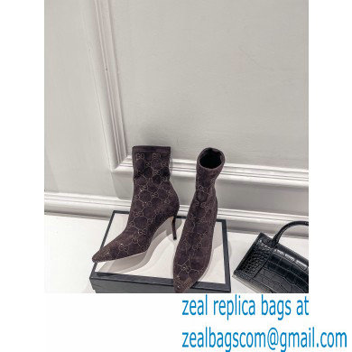 Gucci Heel 7.5cm Wool Ankle boots with Crystal Interlocking G Coffee 2022 - Click Image to Close