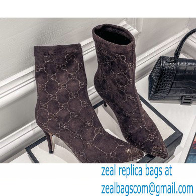 Gucci Heel 7.5cm Wool Ankle boots with Crystal Interlocking G Coffee 2022