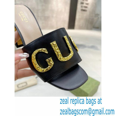 Gucci Heel 7.5cm logo with star leather slides Sandals Black 2022