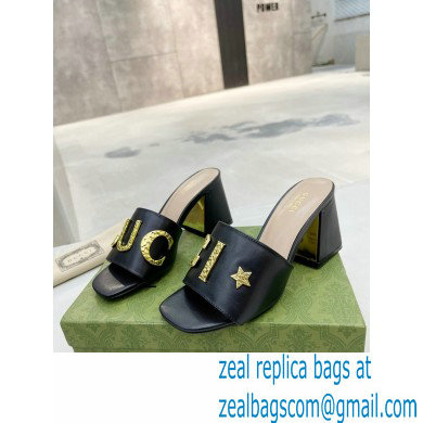 Gucci Heel 7.5cm logo with star leather slides Sandals Black 2022