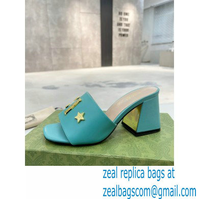 Gucci Heel 7.5cm logo with star leather slides Sandals Blue 2022