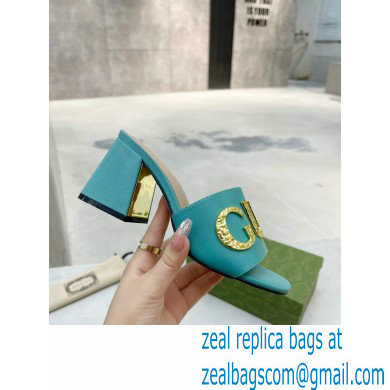 Gucci Heel 7.5cm logo with star leather slides Sandals Blue 2022