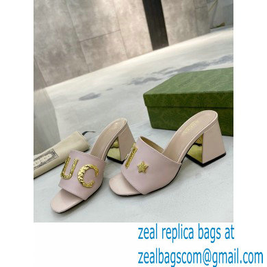 Gucci Heel 7.5cm logo with star leather slides Sandals Light Pink 2022