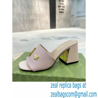 Gucci Heel 7.5cm logo with star leather slides Sandals Light Pink 2022 - Click Image to Close