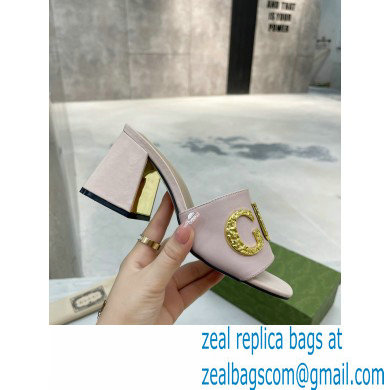 Gucci Heel 7.5cm logo with star leather slides Sandals Light Pink 2022 - Click Image to Close