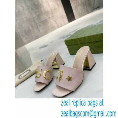 Gucci Heel 7.5cm logo with star leather slides Sandals Light Pink 2022