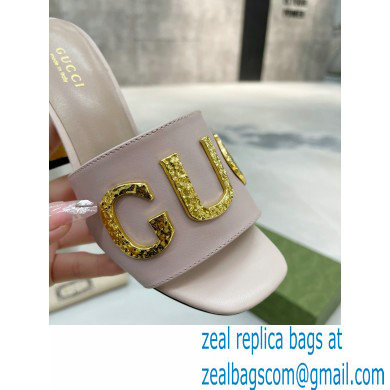 Gucci Heel 7.5cm logo with star leather slides Sandals Light Pink 2022 - Click Image to Close