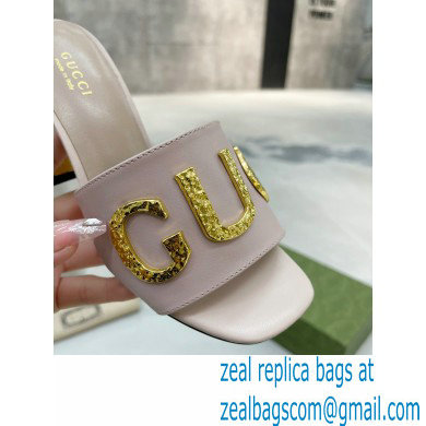 Gucci Heel 7.5cm logo with star leather slides Sandals Light Pink 2022