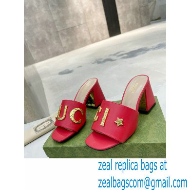 Gucci Heel 7.5cm logo with star leather slides Sandals Red 2022