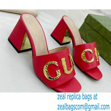 Gucci Heel 7.5cm logo with star leather slides Sandals Red 2022